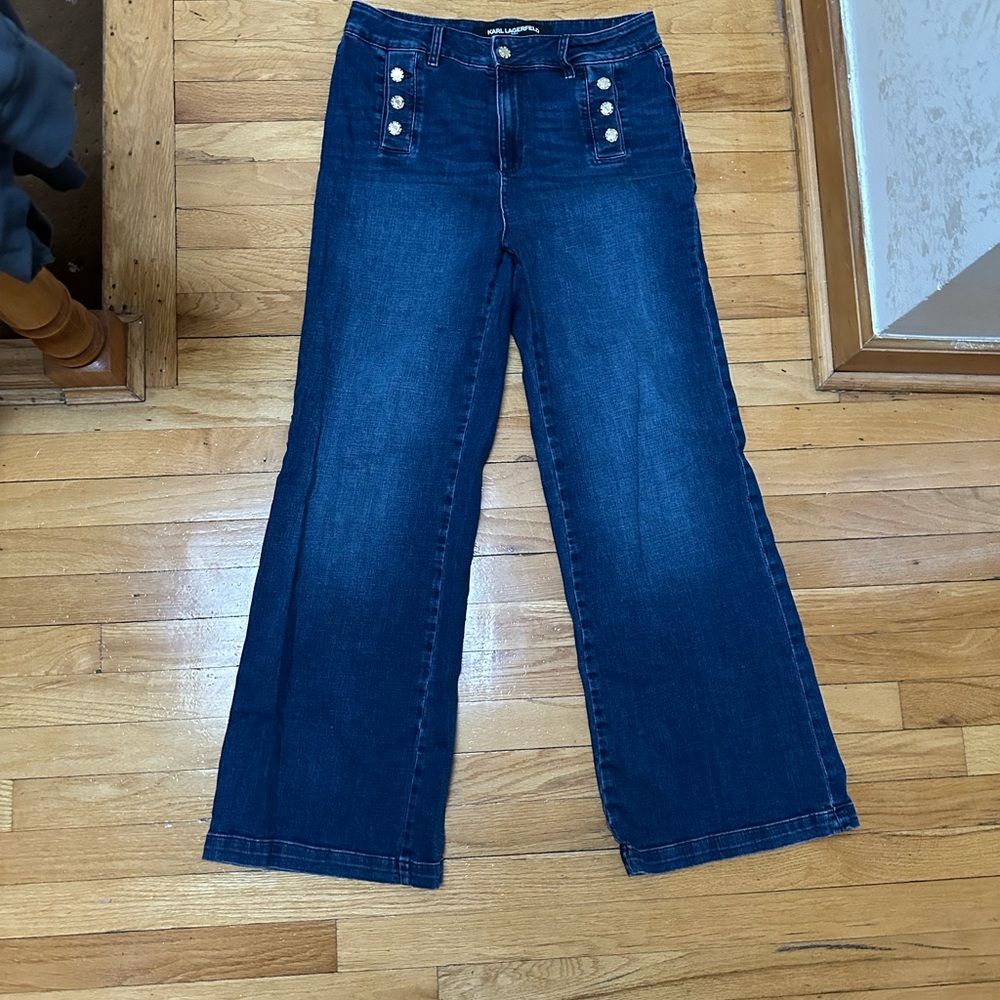 Karl Lagerfeld Women's Dark Blue Flare Jeans